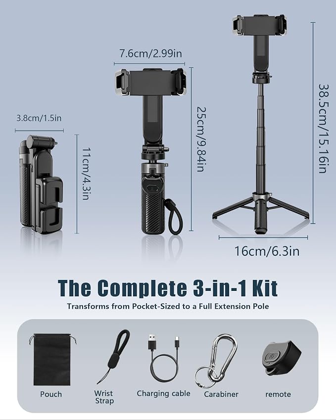 Pocket Phone Tripod, 3-in-1 Portable Selfie Stick Tripod with Remote, 360° Rotation Cell Phone Tripod Stand, Extendable Mini Tripod for iPhone Android Phones (Clip Mount) - Image 6
