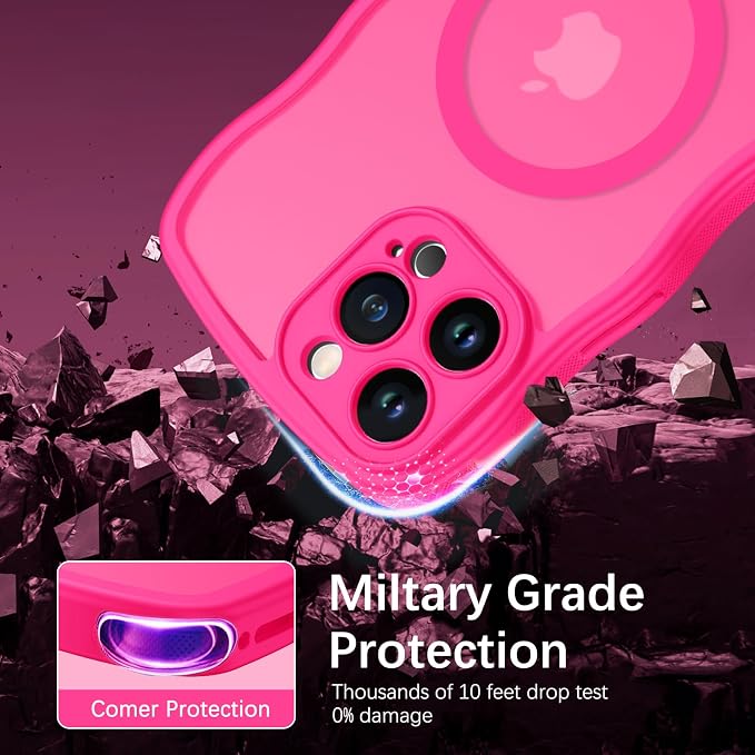 BENTOBEN Magnetic for iPhone 14 Pro Max Case, Cute Wavy [Full Camera Protection][Compatible with MagSafe] Matte Anti-Slip Bumper Women Girls Boys Protective Cover for 14 ProMax 6.7", Hot Pink - Image 6