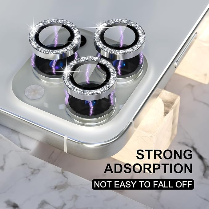 Choiche for iPhone 16 Pro/iPhone 16 Pro Max Camera Lens Protector | Ultra HD, Bling 9H Tempered Glass Camera Cover Screen Protector Metal Ring Decoration Accessories (Glitter-Silver) - Image 6