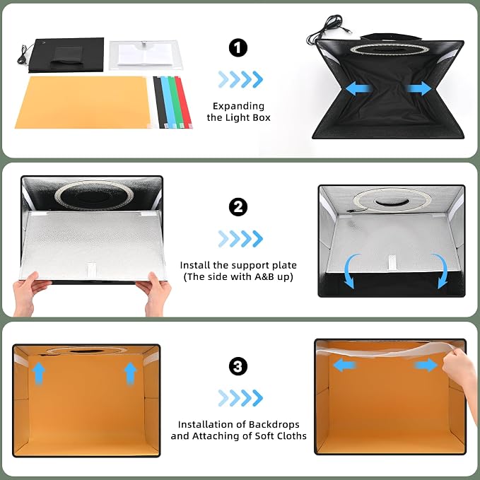 Lightdow 20"x20"x20" Photo Studio Light Box Photography with 300 LEDs(CRI>95) & Type-C Plug(35W)+Cable,6 Backdrops-Portable/Dimmable Folding Shooting Tents for Toys/Jewelry/Bonsai/Bags/Suitcases - Image 7
