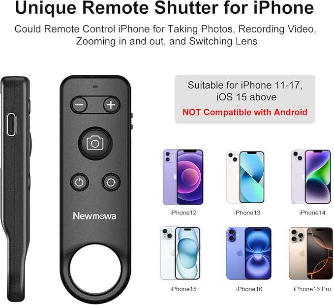 Newmowa Bluetooth Remote Shutter Rechargeable Zoom for iPhone Selfie Vlog | Support Video Photo Shooting, Lens Switching, for Travel, Group photo, ONLY Compatible with iPhone 11-17, iOS 15 and Above - Image 2