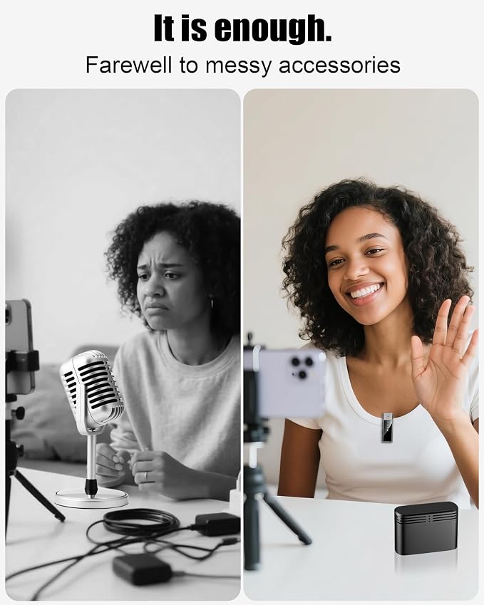 Wireless Lavalier Microphone for iPhone/Samsung/Android, 2 Mics, USB-C Port | 2 Clip-On Mics with Noise Reduction, 34h Using Time with Charging Case, 48kHz Audio 66ft Range for iPhone Video Recording - Image 7