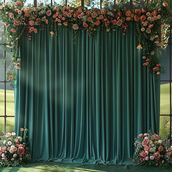 30x10ft Wrinkle Free Hunter Green Backdrop Curtain for Parties Soft Fabric Drapes Wedding Dark Green Curtain Backdrop for Birthday Party Decorations Background for Photography 5x10ft,6 Panels - Image 8