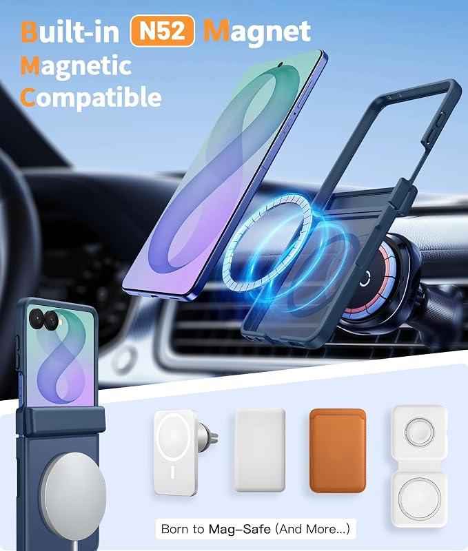 FNTCASE for Samsung Galaxy Z Flip 8 Case, Fit for Magsafe, Screen Protector | Hinge Protection, Translucent Matte, 18FT Military Grade Drop Proof, Protective Phone Cover, Blue - Image 3