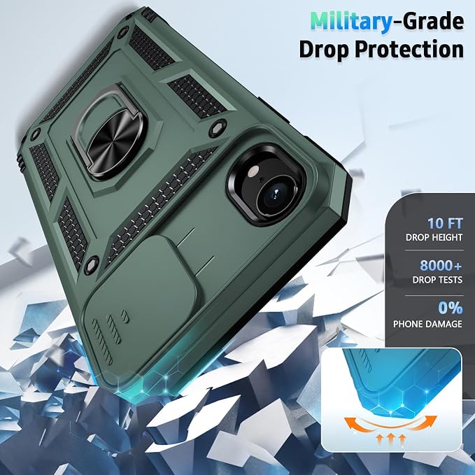 for iPhone XR Case with Camera Lens Cover, HD Screen Protector, 10 FT Military Grade Drop Protection, Magnetic Ring Holder Kickstand Protective Phone Case, Pine Green - Image 4