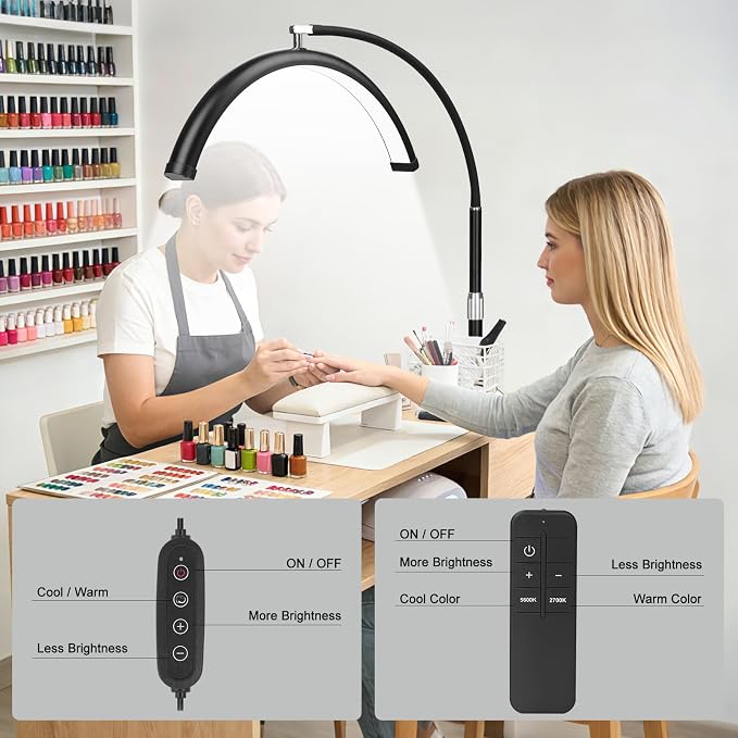 Half Moon LED Floor Light with Tool Tray for Lash Techs, Eyelash Extensions, Estheticians, Skincare, Nail Art, Tattoo Artists, Home & Office - Professional Shadow-Free Lamp | Dimmable (Remote) - Image 5