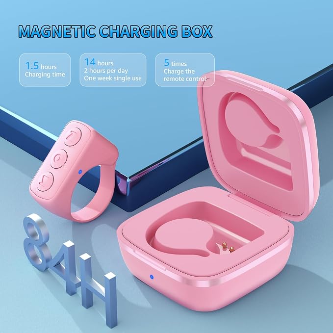 Fingertip Bluetooth Remote Control TIK TOK Wireless Page Turner TYUOBOX Camera Remote Shutter Selfie Button Controller with Charging Case for iPhone Android Ipad Cell Phone (Pink1) - Image 5