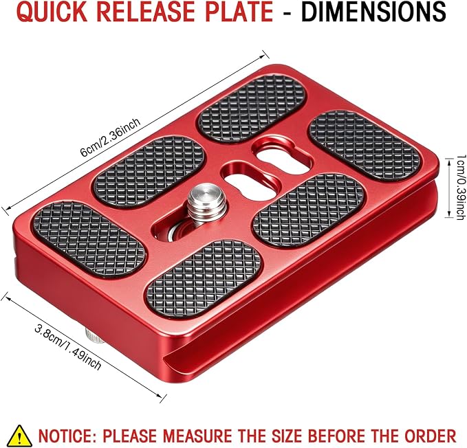 Frienda Quick Release Plate Tripod 1/4-20 DSLR,Pu60,Black and Red | Tripod Mount Plate, Camera Tripod Mount for DSLR Camera Tripod Ball Head , Metal, 1.9 x 1.5 x 0.4 Inch - Image 3