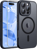 FNTCASE for iPhone 16 Pro Case, Fit for Magsafe, with Screen Protector | Full Camera Protection, Translucent Matte, 14FT Military Grade Drop Proof, Shockproof Protective Phone Cover, Black by FNTCASE