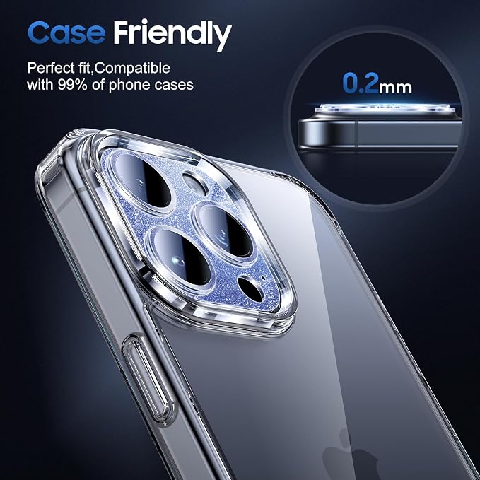 UniqueMe for iPhone 15 Pro/15 Pro Max Camera Lens Protector-Bling Blue | 3 Pack-Drop Protection, Case Friendly, Camera Cover Screen, Update New Version - Image 6