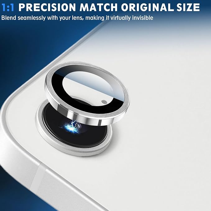 SiHPuoy 3pcs Camera Lens Protector for iPhone 17e/16e,Tempered Glass,Silver | 9H+ Hardness, Military Grade Shatterproof, Anti-Scratch, Case Friendly, HD Metal Camera Cover, Does not Affect Night Shots - Image 5