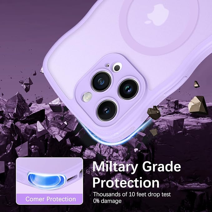 BENTOBEN Magnetic for iPhone 15 Pro Max Case, Cute Wavy [Full Camera Protection][Compatible with MagSafe] Matte Anti-Slip Bumper Women Men Boys Protective Cover for 15 ProMax 6.7", Lavender Purple - Image 5