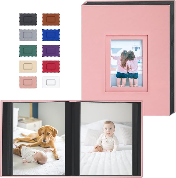 Popotop 4x6 Photo Album Holds 100 Pictures, Vegan Leather Hardcover | 100 Photos Capacity, Acid-Free Clear Slip-In Pockets, Compact Format, Front Photo Window, Gifts for Family Wedding Baby by Popotop