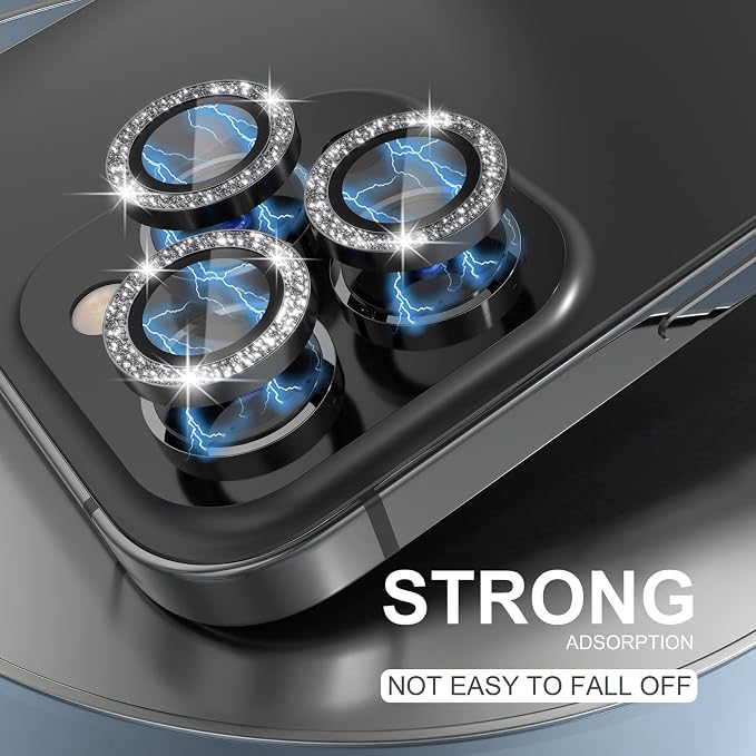 Choiche for iPhone 14 Pro/iPhone 14 Pro Max Camera Lens Protector | Ultra HD, Bling 9H Tempered Glass Camera Cover Screen Protector Metal Ring Decoration Accessories (Glitter-Black) - Image 6