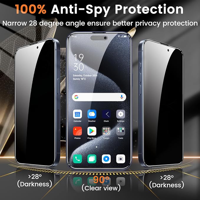 Lesakit 4+4 Pack Privacy Screen Protector for iPhone 15 Pro 6.1-Inch with 4 Pack Camera Lens Protector, Anti Spy Tempered Glass Film 9H Hardness Case Friendly - Image 3