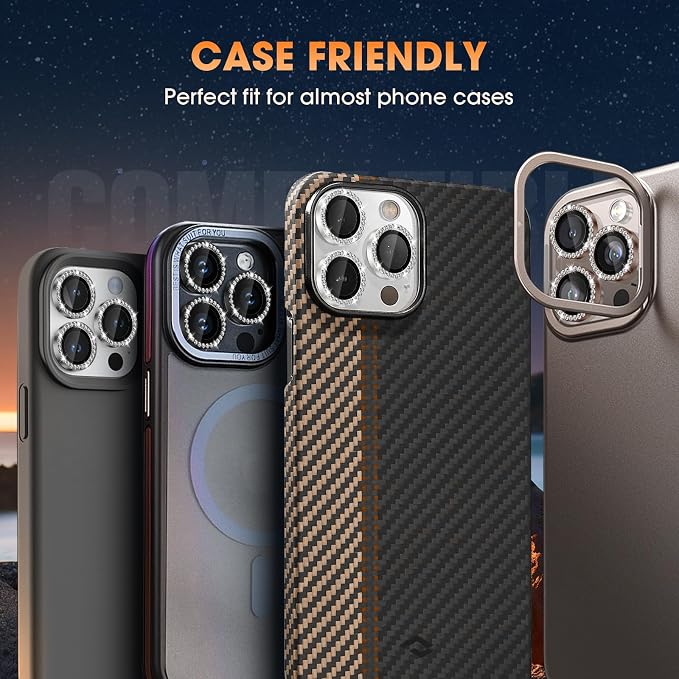 iPhone 16 Pro/16 Pro Max Camera Lens Protector Bling Diamond, Gray | Individual Metal, 9H Hardness, Scratch Resistant, Shockproof, Drop Protection, Case Friendly, Stylish Accessories - Image 6