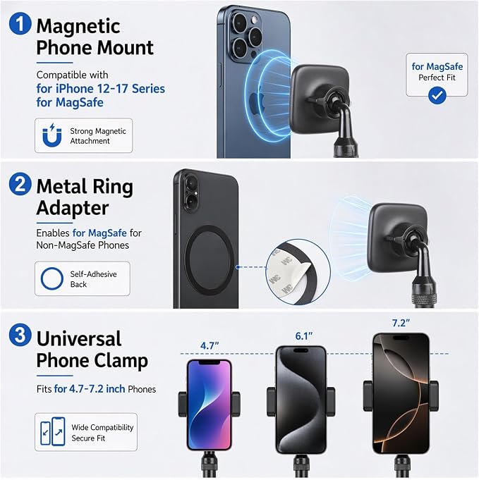 Ground Golf Monopod Phone Stand with Stainless Steel Spike | 46" Metal Extendable Pole, Phone Holder with Power Bank Straps, Golf Swing Video Recording for MagSafe & Smartphones - Image 5