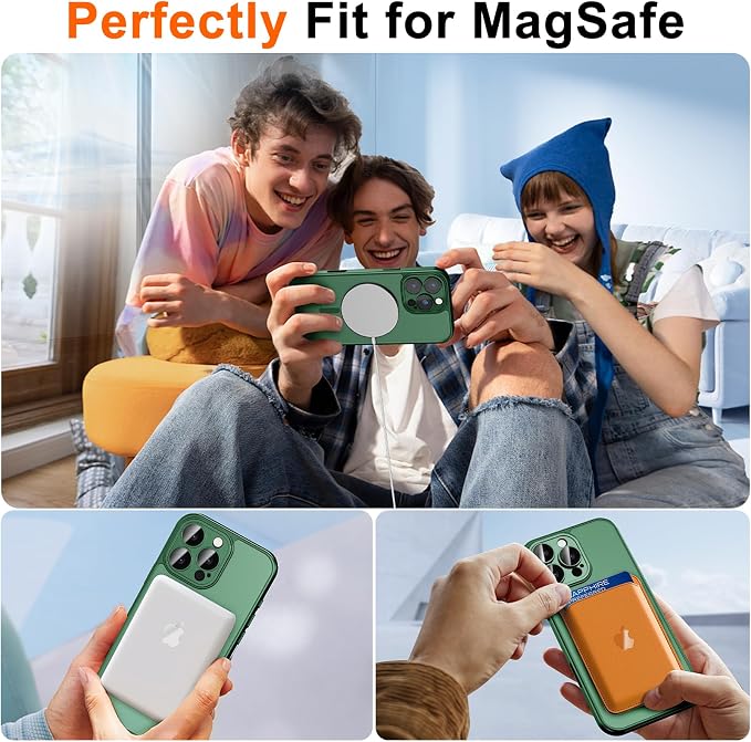 for iPhone 15 Pro Max Case with Privacy Screen Protector, Green | Full Camera Protection, Translucent Matte Magnetic, Compatible with MagSafe, Shockproof Phone Cover, Slim Fit - Image 4