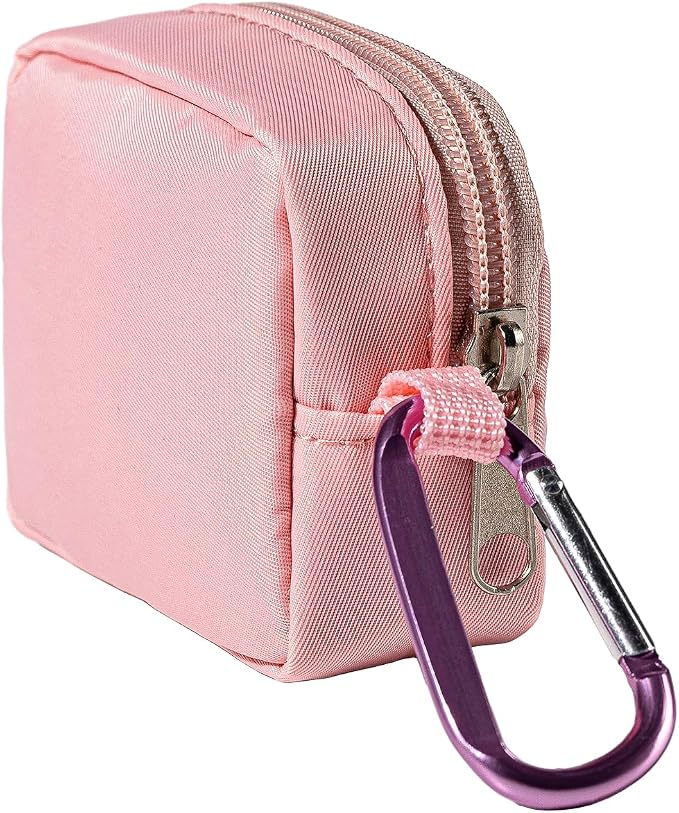 2-Piece Mini Pouch with Carabiner Clip, Unisex Small Organizer Case for Electronics, Makeup, and Accessories (Pink) - Image 4