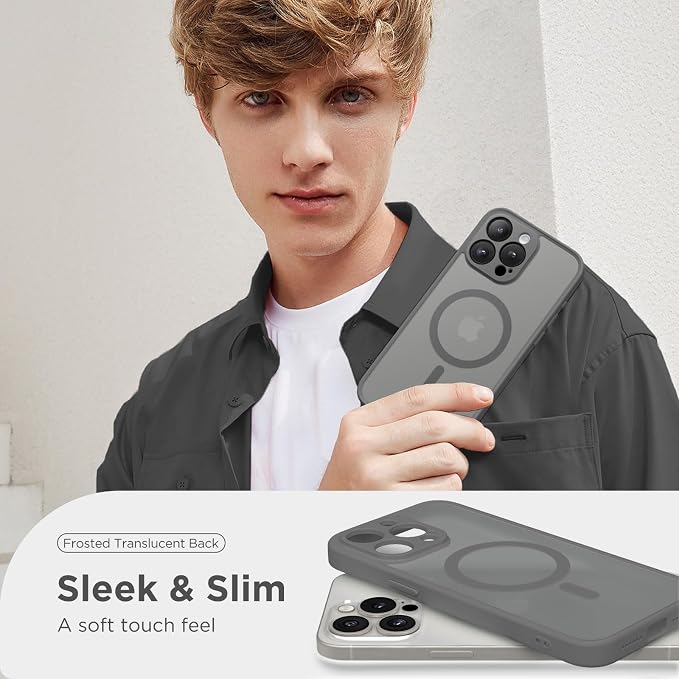 CAPRARO for iPhone 13 Pro Case, Compatible with MagSafe | Upgraded [Full Camera Protection] Shockproof Protective Slim Translucent Matte Magnetic Phone Case 6.1'', Deep Grey - Image 7