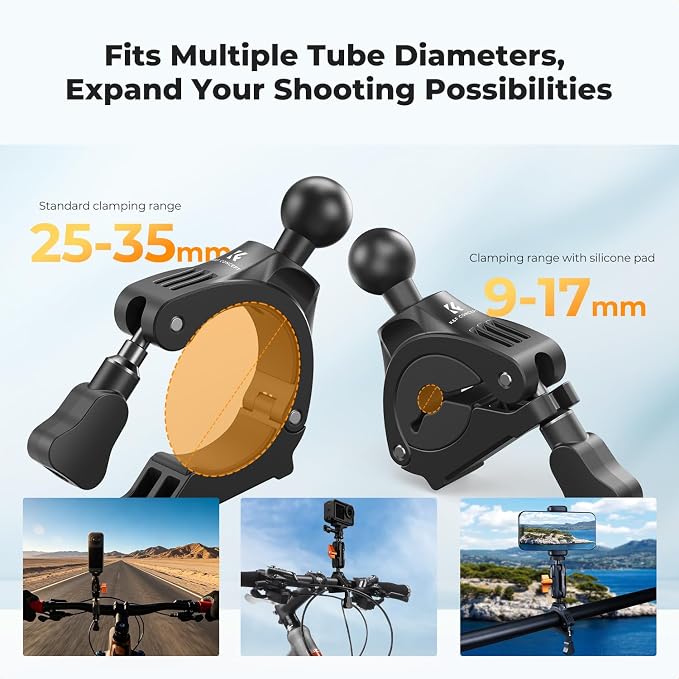 K&F CONCEPT Handlebar Bike Mount with 360° Dual Ball Head, Camera Clamp | Mount Compatible with Hero 13/12/11/10, Osmo Action 6 5 4 Pro, 360 X5 X4 and Smartphones, MS70 - Image 2