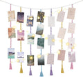 Mkono Hanging Photo Display, Boho Macrame Wall Decor with Lights, Multi | 45 Clips, String Lights, Teen Girl Stuff Gifts, Wooden Beads Banner, Pictures Postcards Holder, Bedroom Living Room Dorm by Mkono