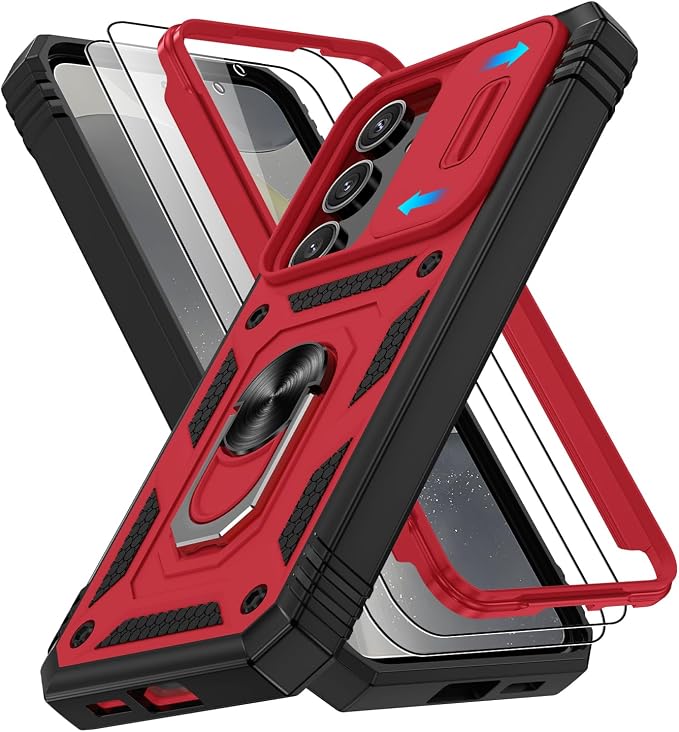 Gritup for Phone Case S24: Samsung Galaxy S24 Cases with 2*Screen Protector | Magnetic Stand & Slide Camera Cover | Shock Proof Military-Grade Funda para Galaxy S 24 Cover -Red+Black by Gritup