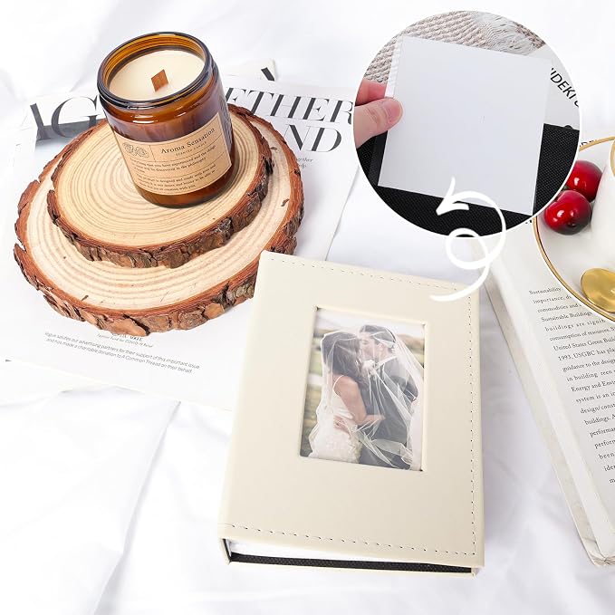 RECUTMS 4x6 Photo Album 100 Pockets Leather Small Albums for Family Beige | White Page, Hold 100 Vertical Photos, Travel Anniversary Wedding Picture Book, DIY Front Window, Birthday Graduation Gifts - Image 3