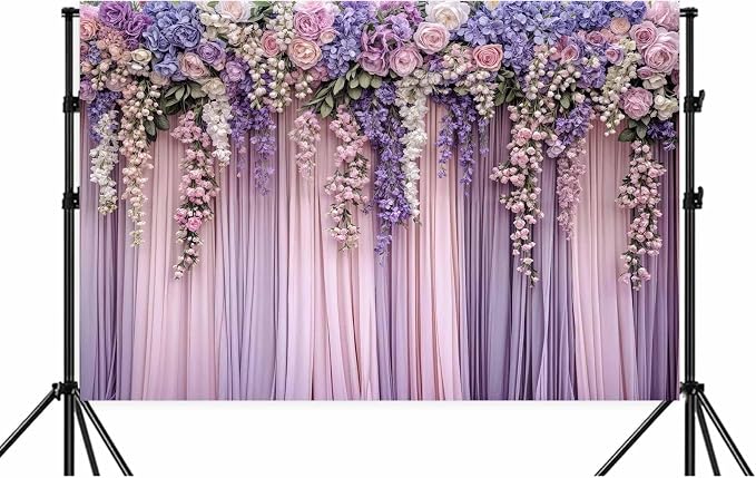 15x10ft Purple Flower Wedding Photography Backdrop Lavender Floral Wedding Bridal Photography Backdrop Anniversary Birthday Baby Shower Girl Party Banner Photo Booth Props Background Wall Decor - Image 7