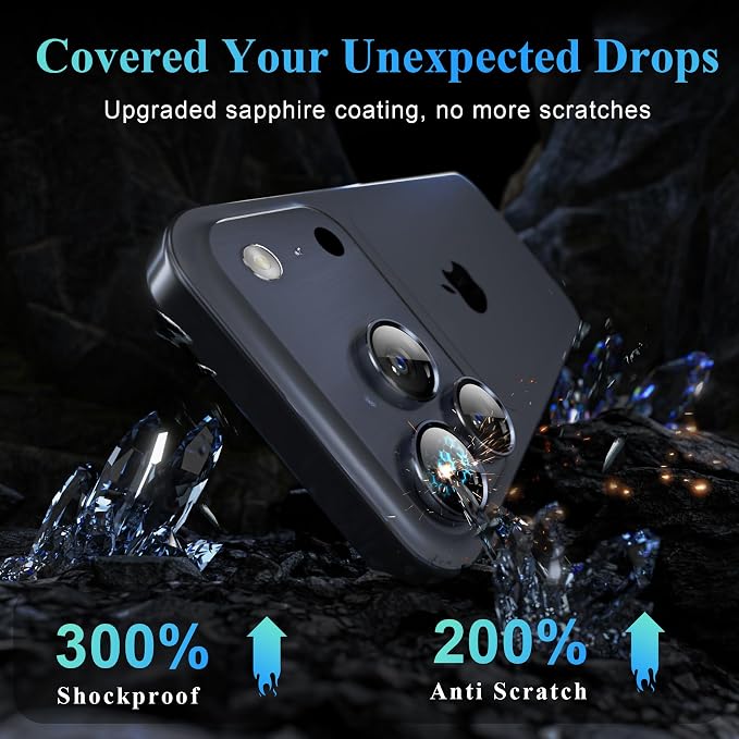 YWXTW Camera Lens Protector for iPhone 17 Pro/iPhone 17 Pro Max, [1 Step Installation Tray] Tempered Glass Screen Protector Metal Individual Camera Cover Accessories Case Friendly (Deep Blue-2Pack) - Image 3