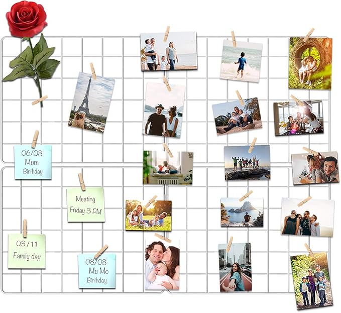 Wire Wall Grid Panel for Photo Display, DIY White Iron Picture Frames Collage for Hanging Wall Decor, Foldable Multi Pictures Organizer with 12 Clips, 31'' X 24'' Inch. (2 Pack) by Unknown