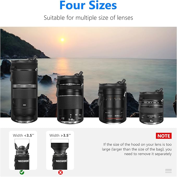 Neewer 4X Lens Case Lens Pouch Bag with Thick Protective Neoprene for DSLR Camera Lens (Fit for Canon, Nikon, Sony, Olympus, Panasonic) Includes: Small, Medium, Large, XL Size - Image 3