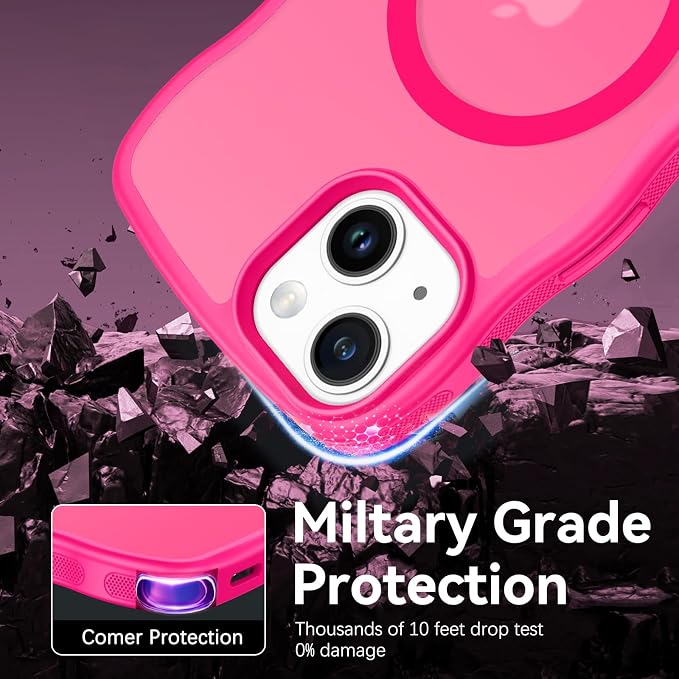 BENTOBEN Magnetic for iPhone 15 Plus/14 Plus Case,Cute Wavy Frame [Compatible with MagSafe] Translucent Matte Women Girls Boys Men Cute Shockproof Protective Cover for iPhone 14 Plus/15 Plus,Hot Pink - Image 3