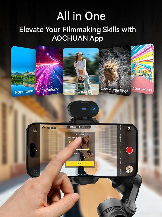 AOCHUAN Gimbal Stabilizer for iPhone with AI Vision Sensor for Face Tracking, 3-Axis Phone Gimbal w/OLED Display for Vlog Recording, Compatible with iPhone/Android-Smart XPro AI Black - Image 8