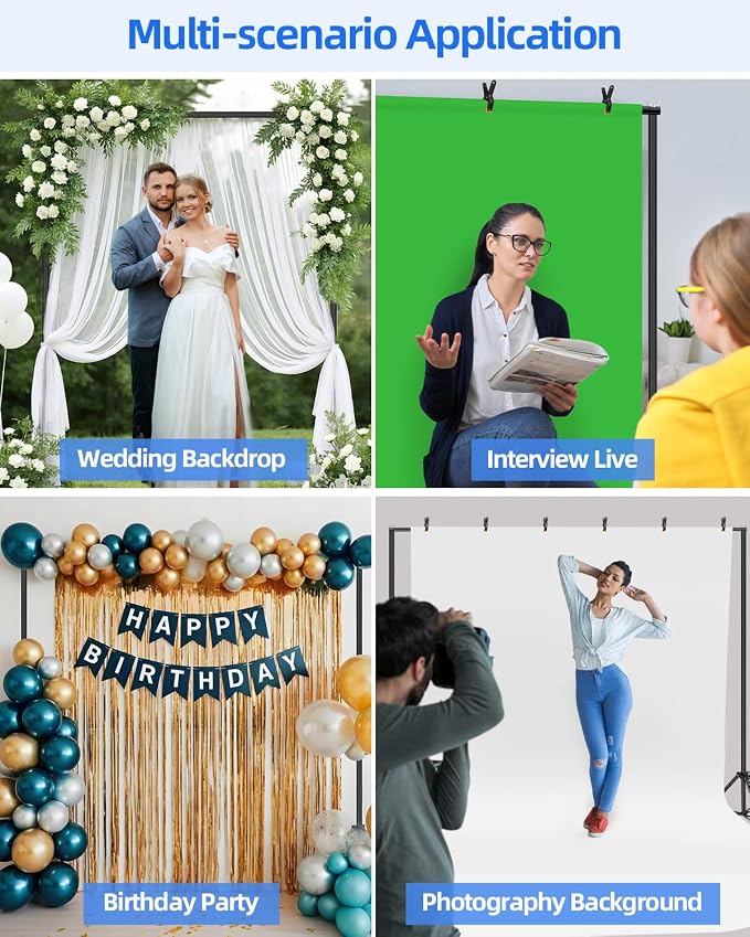 Hemmotop Backdrop Stand 10x8ft, Versatile Sizes Adjustable Banner Holder | Metal, Fits Projector Screen, Background, Balloon, Ideal for Photoshoot, Wedding, Birthday, Baby Shower Party, Photo Booth - Image 4