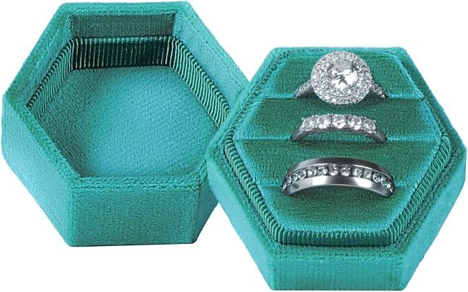 MFXIP Velvet 3 Slots Jewelry Ring Box Engagement Wedding Box Keepsake Box Bridal Photo Ring Triple Slots Hexagon by MFXIP