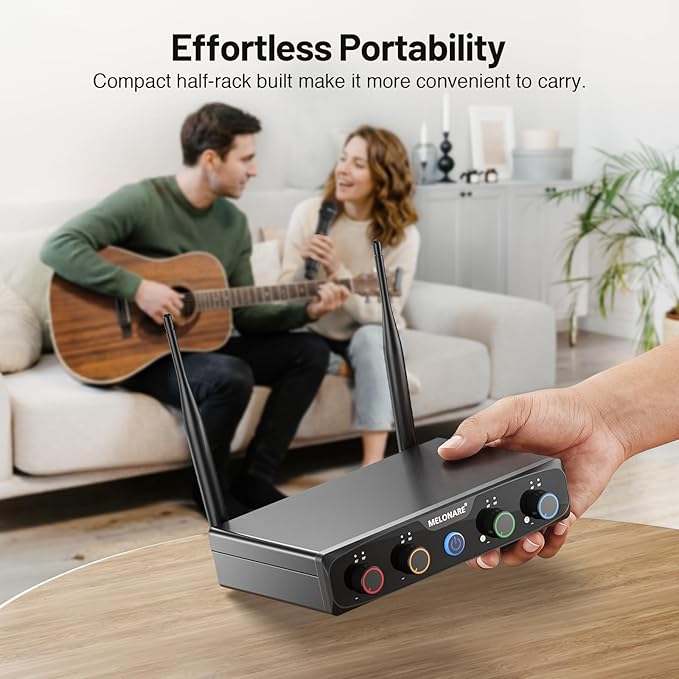 MELONARE 4x10 Freq. UHF Wireless Microphone System, 200FT Stable Signal | Cordless Handheld Mics, Microfono Inalambrico for Singing, Wedding, Karaoke, Church, DJ Events,Party MWM-41-4H - Image 6