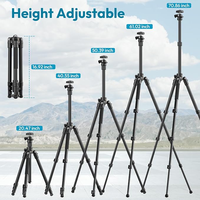 ULANZI TT53 Camera Tripod, 70.8” Travel Tripod for DSLR/Phone, Heavy Duty Fold Portable Stand with 360° Ball Head UKA Quick Release Plate, Lightweight Compact for Photography Vlogging Video Shooting - Image 3