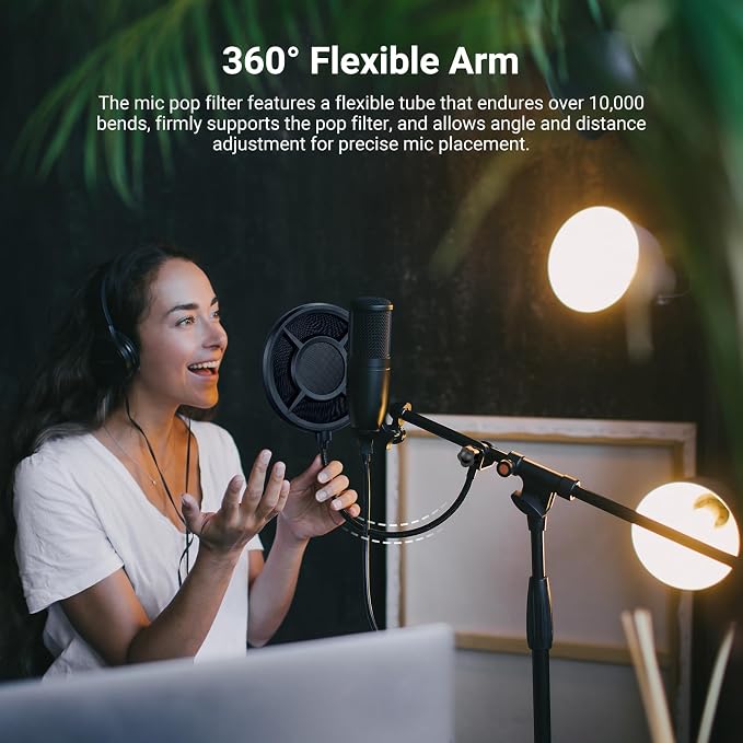 NEEWER Metal Pop Filter for Microphone, Six Layer Professional Foam Mic Isolation Shield Windscreen Cover with Flexible Arm for Podcast Live Streaming Voice Over Singing Studio Music Recording, MS044 - Image 4