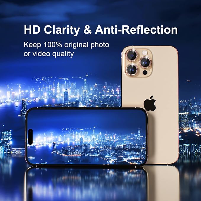 Misea Compatible for iPhone 14 Pro/iPhone 14 Pro Max Camera Lens Protector | 9H Tempered Glass Ultra HD Bling Camera Screen Protector Cover Metal Individual Ring Decoration Accessories, Gold Glitter - Image 4