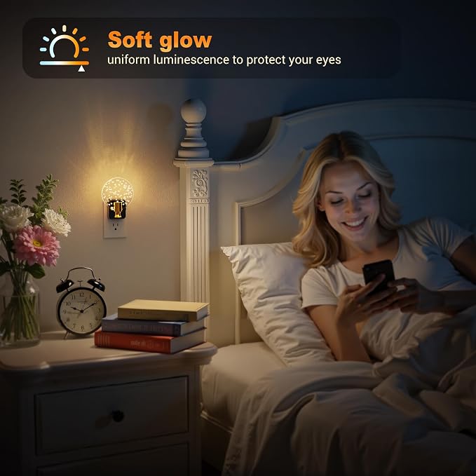 JandCase Night Light, Dimmable Night Lights Plug into Wall | Bubble Nightlight with Auto On/Off Light Sensor, 0-100LM LED Round Nightlights, 180°Rotatable Acrylic Nite Light for Hallway - Image 4