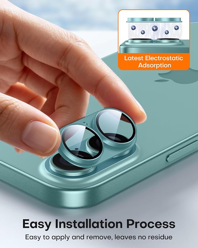 TAURI 2 Pack for iPhone 16/iPhone 16 Plus Camera Lens Protector, Teal | Full Coverage Military-Grade Shatterproof, Upgrade AR Anti-Reflection Ultra Clear Transmission & Case Friendly - Image 4