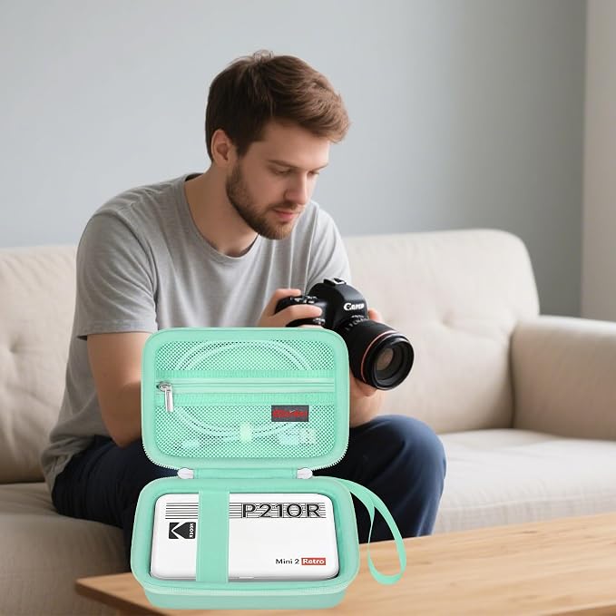 Elonbo Carrying Case for KODAK Mini 2 Retro 2x3 Portable Photo Printer | Bluetooth Smartphone Instant Color Printer Hard Travel Protective Bag, Mesh Pocket fits Cartridge Photo Paper Sheets, Green - Image 9