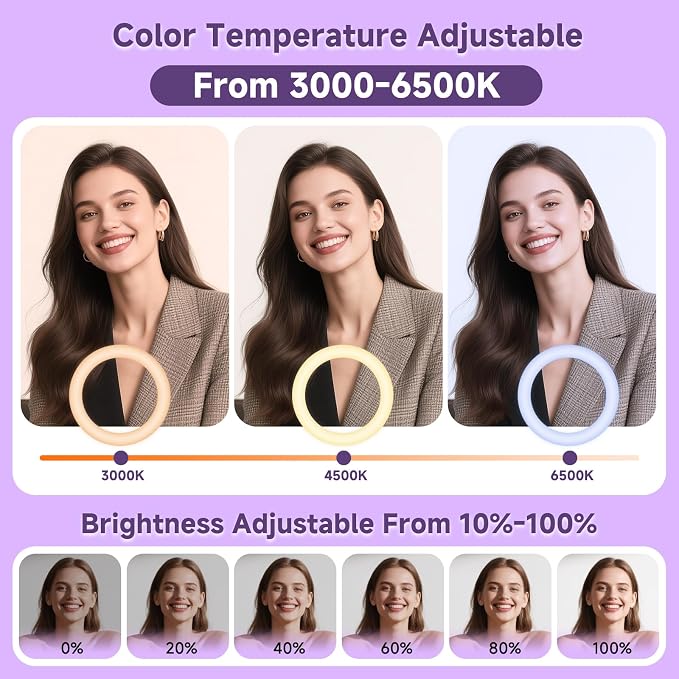 10" Ring Light with Stand, 74"Tripod with Ring Light &Phone Holder | RGB Full Color Modes Selfie Light with Extendable Tripod Stand,iPad Holder, Remote for iPhone,YouTube, TIKTok, Vlogging - Image 2