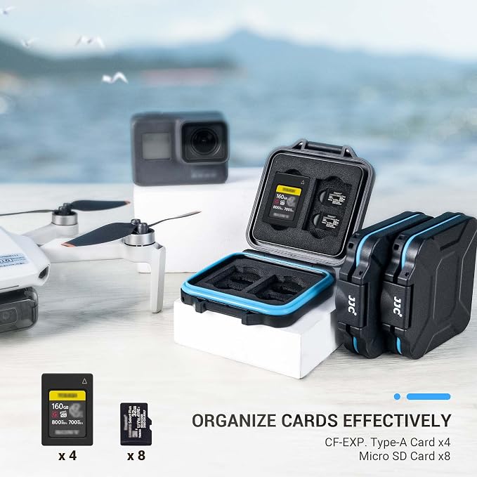 JJC Small CFexpress Type A Card Case Holder for 4 CF Type A & 8 Micro SD | 12 Slots, Slim & Lightweight Design, Water-Resistant & Shockproof, Soft EVA Interior, Includes Wrist Strap, Easy to Carry - Image 2