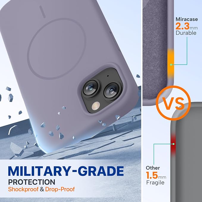 miracase Magnetic for iPhone 13 Case, [Soft Anti-Scratch Microfiber Lining], Compatible with MagSafe, Liquid Silicone Case Shockproof Drop Protection Phone Case for 13, Lavender Gray - Image 3