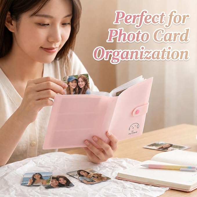 Kpop Card Holder Book with 240 Pockets - Mini Photo Album for 3.5 x 2.25 Inch Film & Photocard, Small Wallet Scrapbook Albums Holder Set for Collect Personalized Cards, Pictures, Postcards (Pink) - Image 6