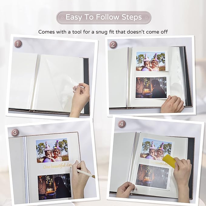 Popotop Large Photo Album Self Adhesive 4x6 5x7 8x10 Scrapbook Album DIY Picture Book,Gifts for Mom,Family Baby and Wedding,with Metal Pen and Plastic Board - Image 4