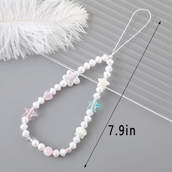 Beaded Phone Charm Lanyard Strap Girly Style Fixed Beads Pearl Lanyards - Image 3