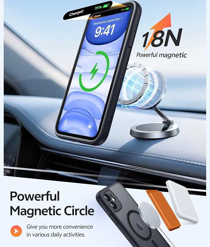 FNTCASE for iPhone 11 Phone Case, Fit for Magsafe, Full Camera Protection | Translucent Matte Back, Strong Magnetic Charging,14FT Military Grade Drop-proof, Anti Slip, Black - Image 4